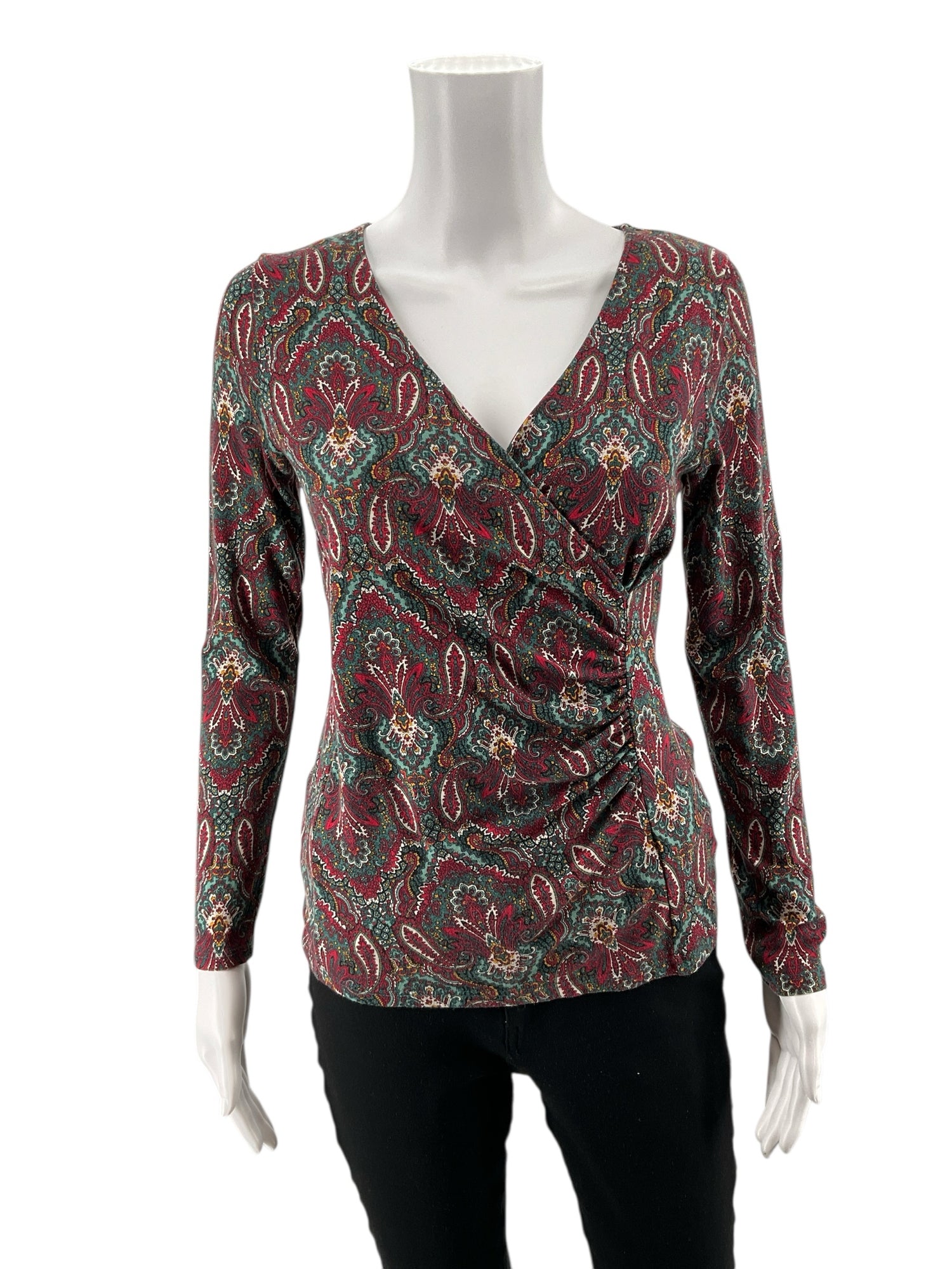 Talbots Red/Green Paisley Pre-Owned Ladies Casual Top -  Size Small Petite