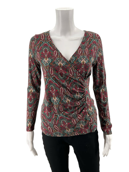 Talbots Red/Green Paisley Pre-Owned Ladies Casual Top -  Size Small Petite