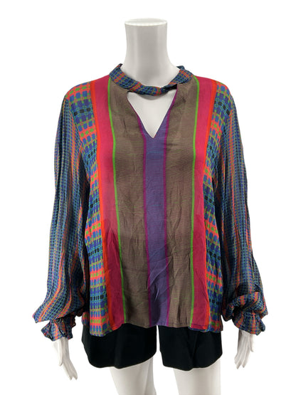 Conditions Apply Anthropologie Geometric Print Tie-Neck Boho Blouse XL NWT