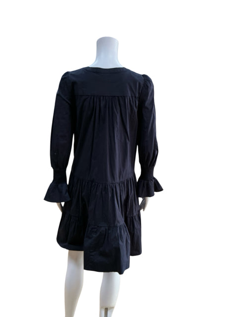 Pomander Place Navy Tiered Tunic Dress Long Sleeve Cotton Size Small