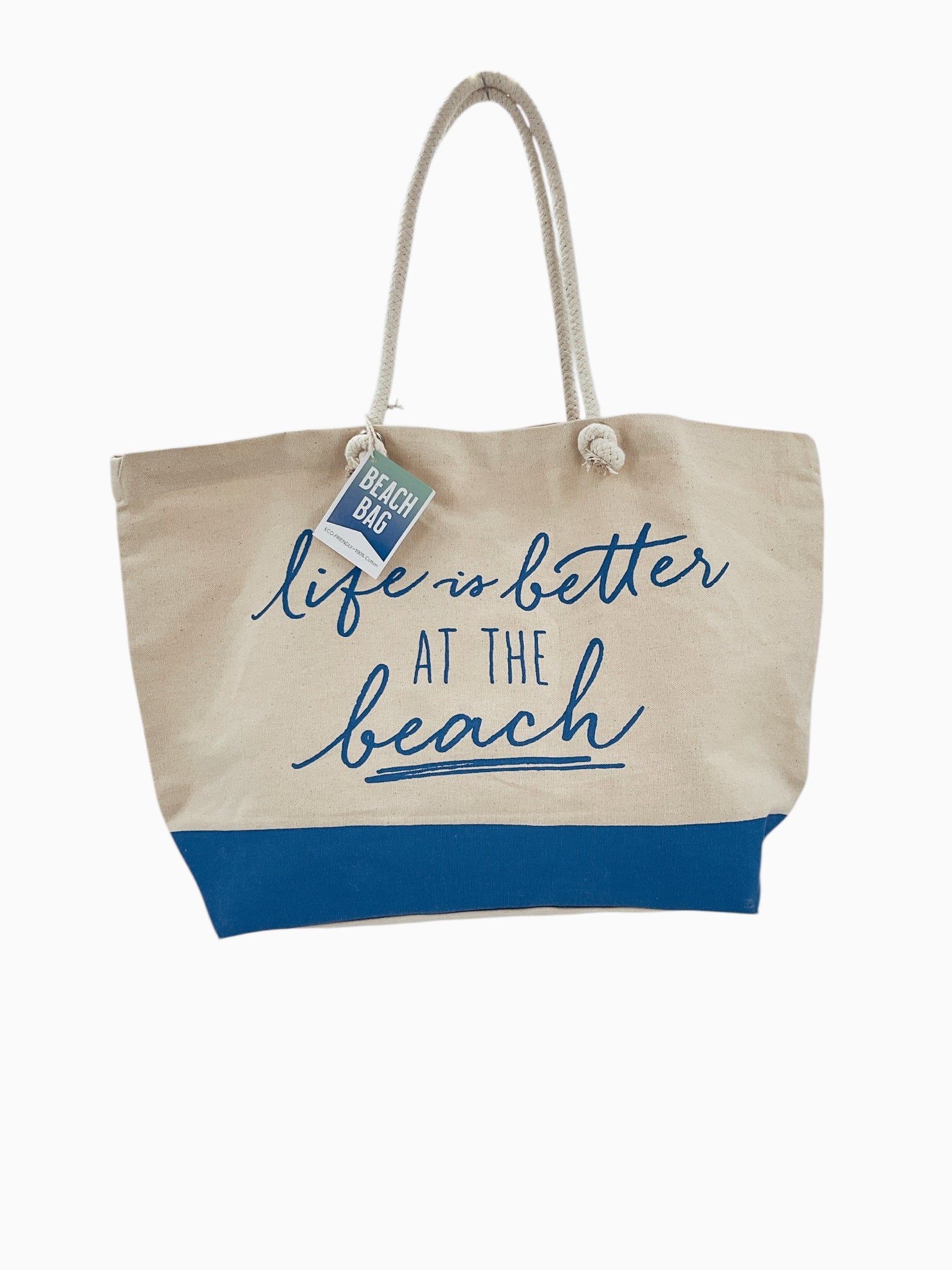 Fun Paper Cream/Blue Pre-Owned Beach Bag