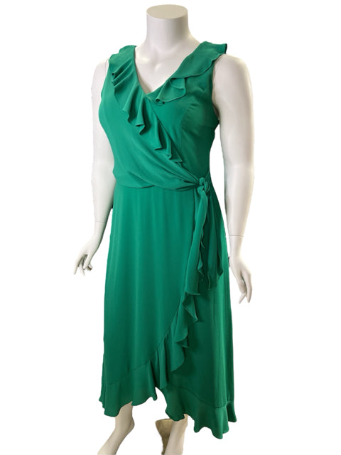 London Style Size 16 Green Ruffle Consignment Ladies Dress