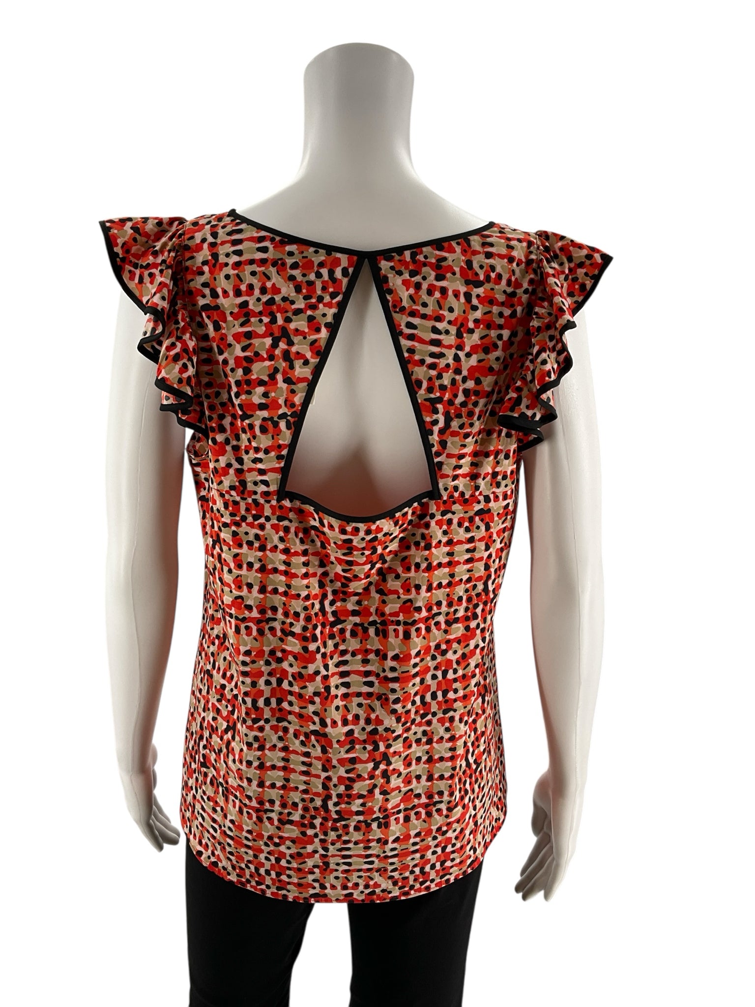 Ann Taylor Abstract Dot Print Flutter Sleeve Blouse Size 8