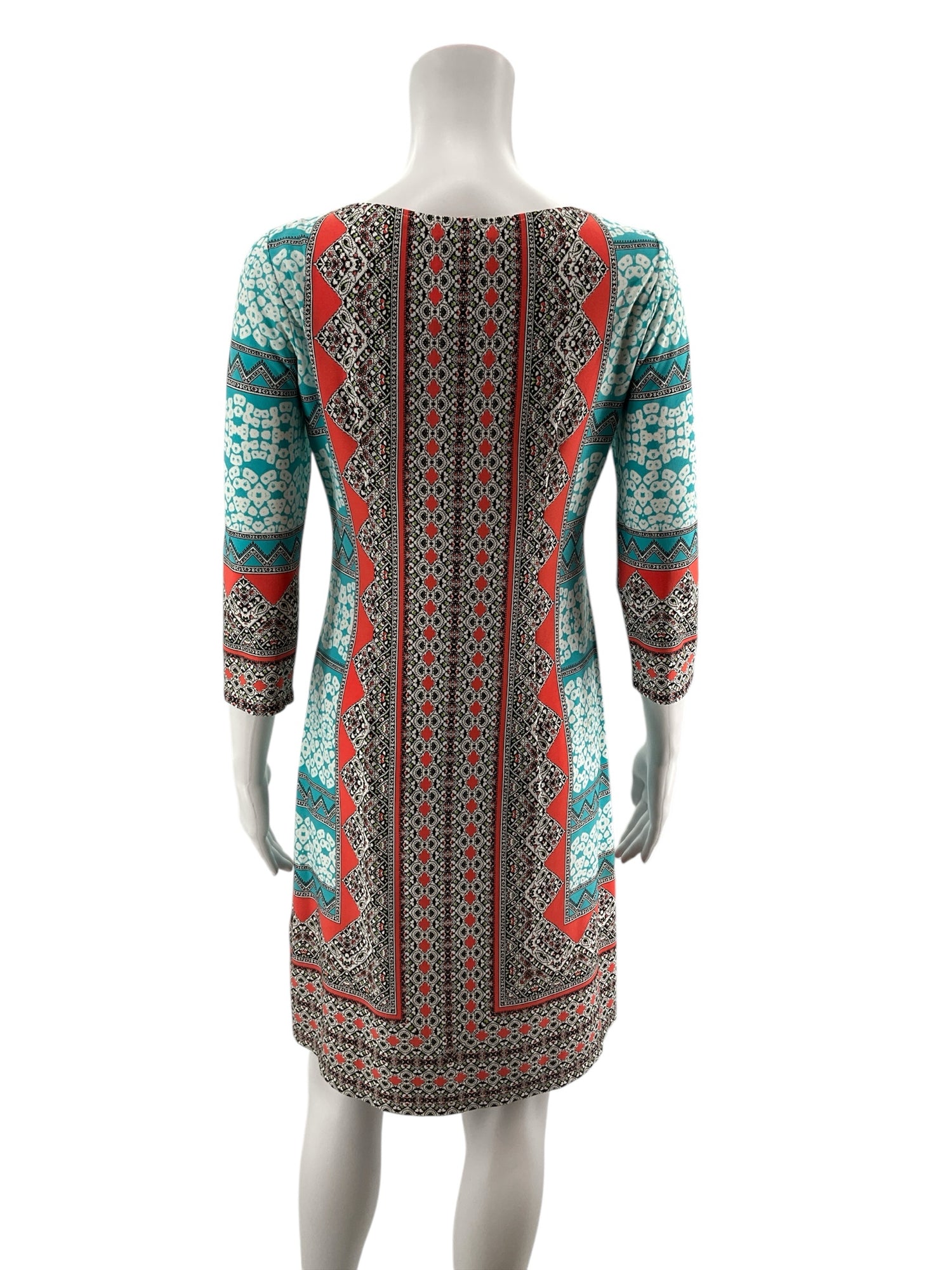 London Times Petite Geometric Border Print Shift Dress Size 4P