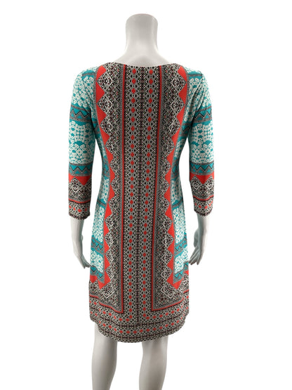 London Times Petite Geometric Border Print Shift Dress Size 4P