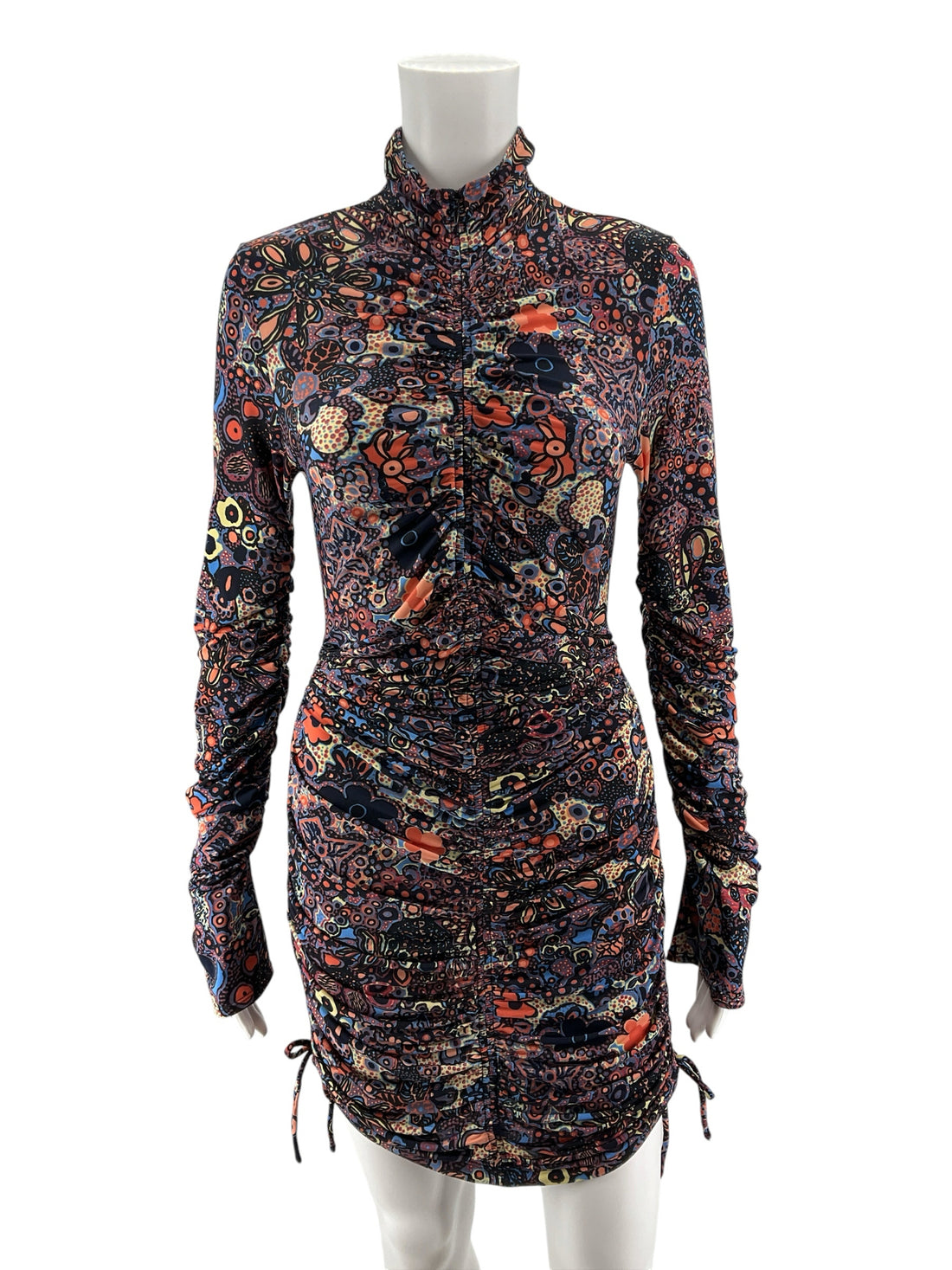 A.L.C. Kieran Ruched Floral Mock Neck Mini Dress Size Medium
