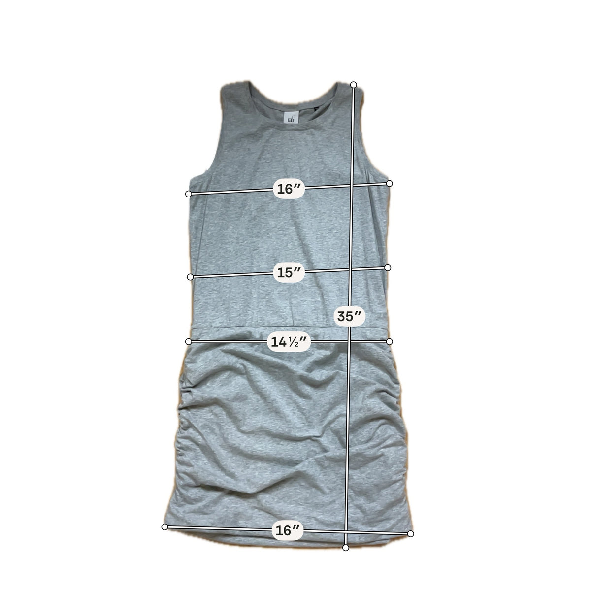 cabi Ruched Tank Dress Heather Gray Sleeveless Cotton Blend | Size Medium