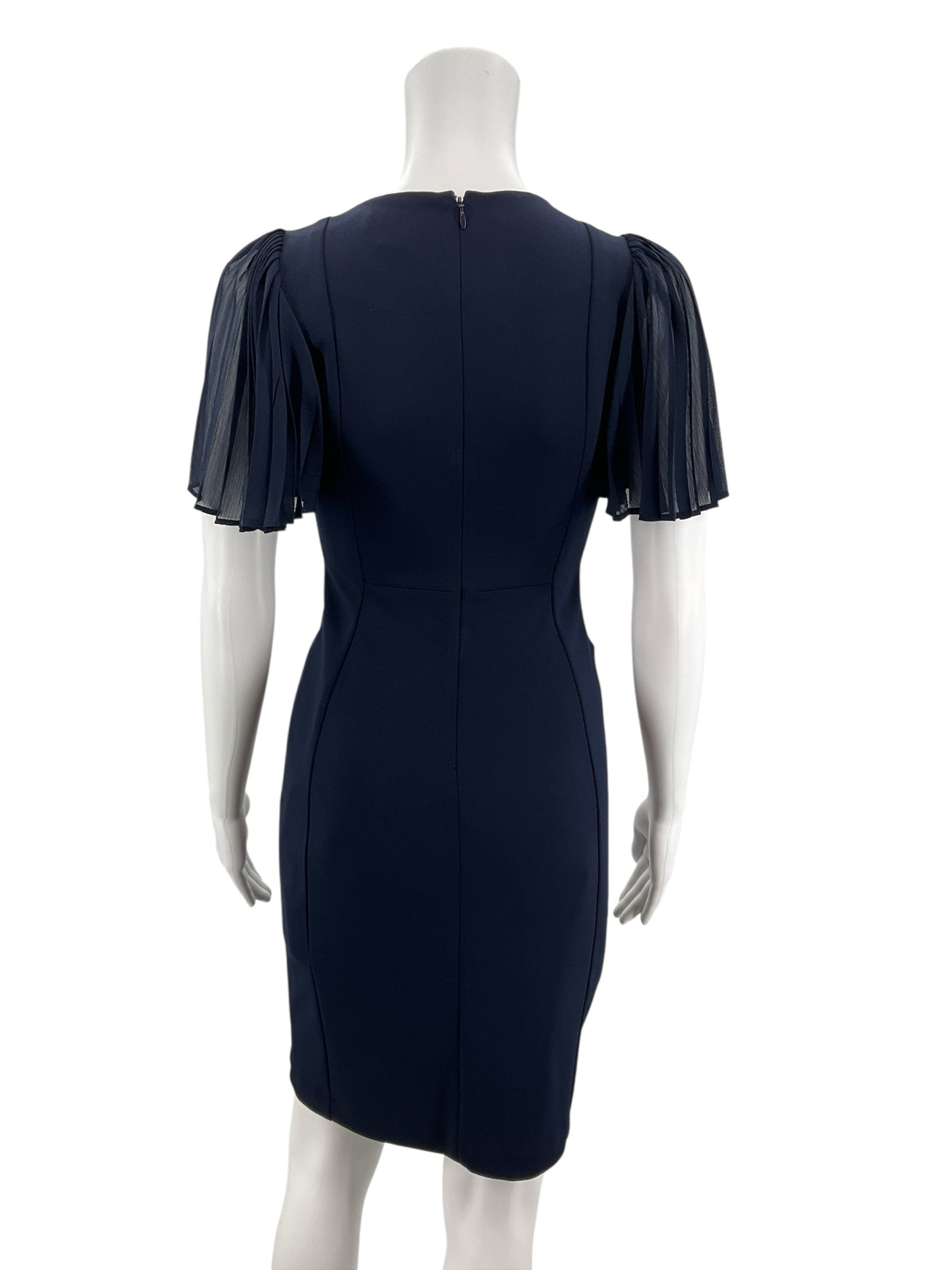 Calvin Klein Navy Blue Pleated Flutter Sleeve Sheath Dress Size 2P