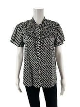 Ivy Jane white/black Short Sleeve Heart Print Smocked Ruffle Yoke Blouse Top Size Small NWT - Size S