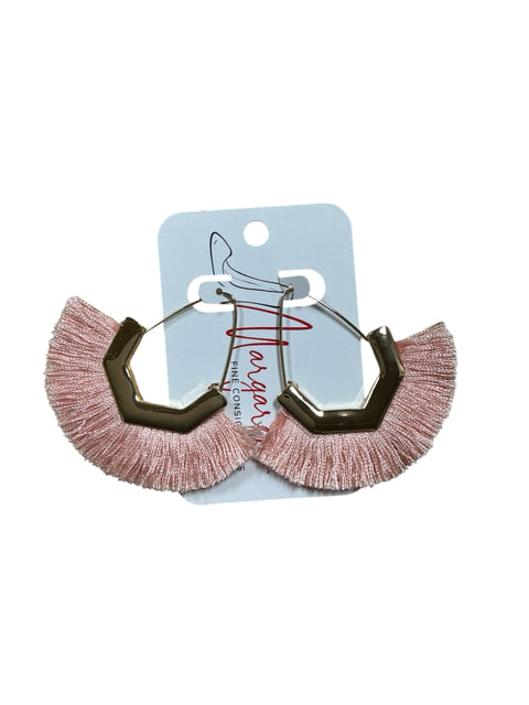 Blush Pink Fringe Gold-Tone Geometric Hoop Earrings
