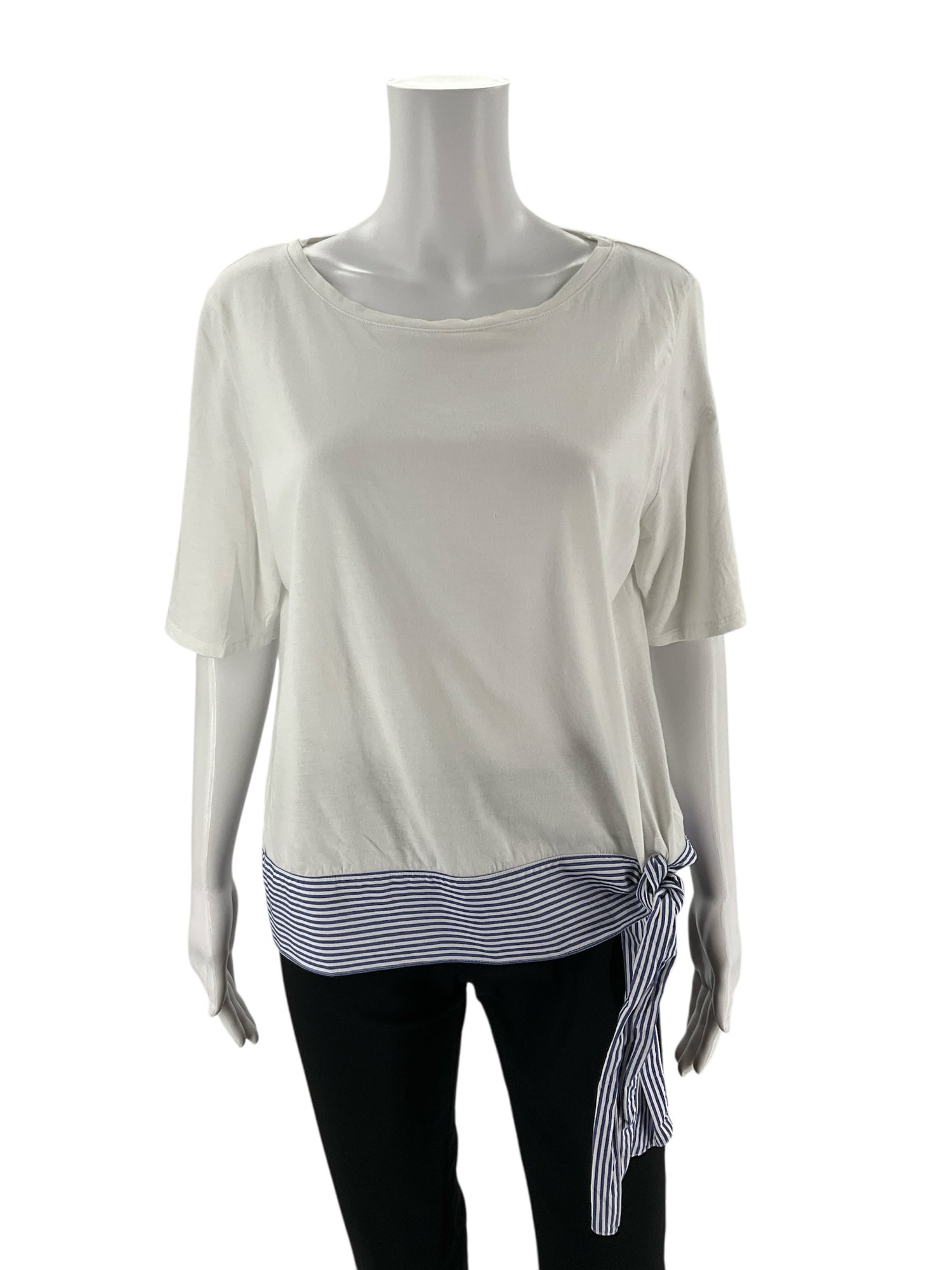 Talbots White/Blue Solid Pre-Owned Ladies Top - Size Large