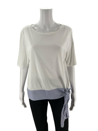 Talbots White/Blue Solid Pre-Owned Ladies Top - Size Large