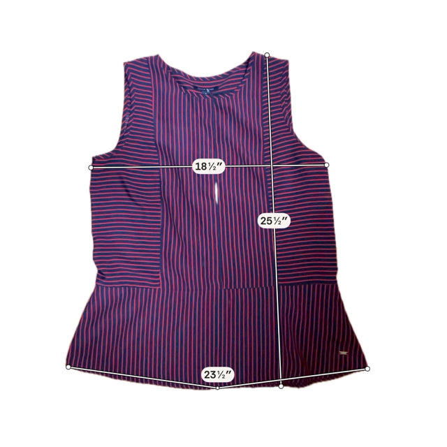 Tommy Hilfiger Navy &amp; Red Striped Sleeveless Peplum Tunic Top Size Medium - ONLINE ONLY