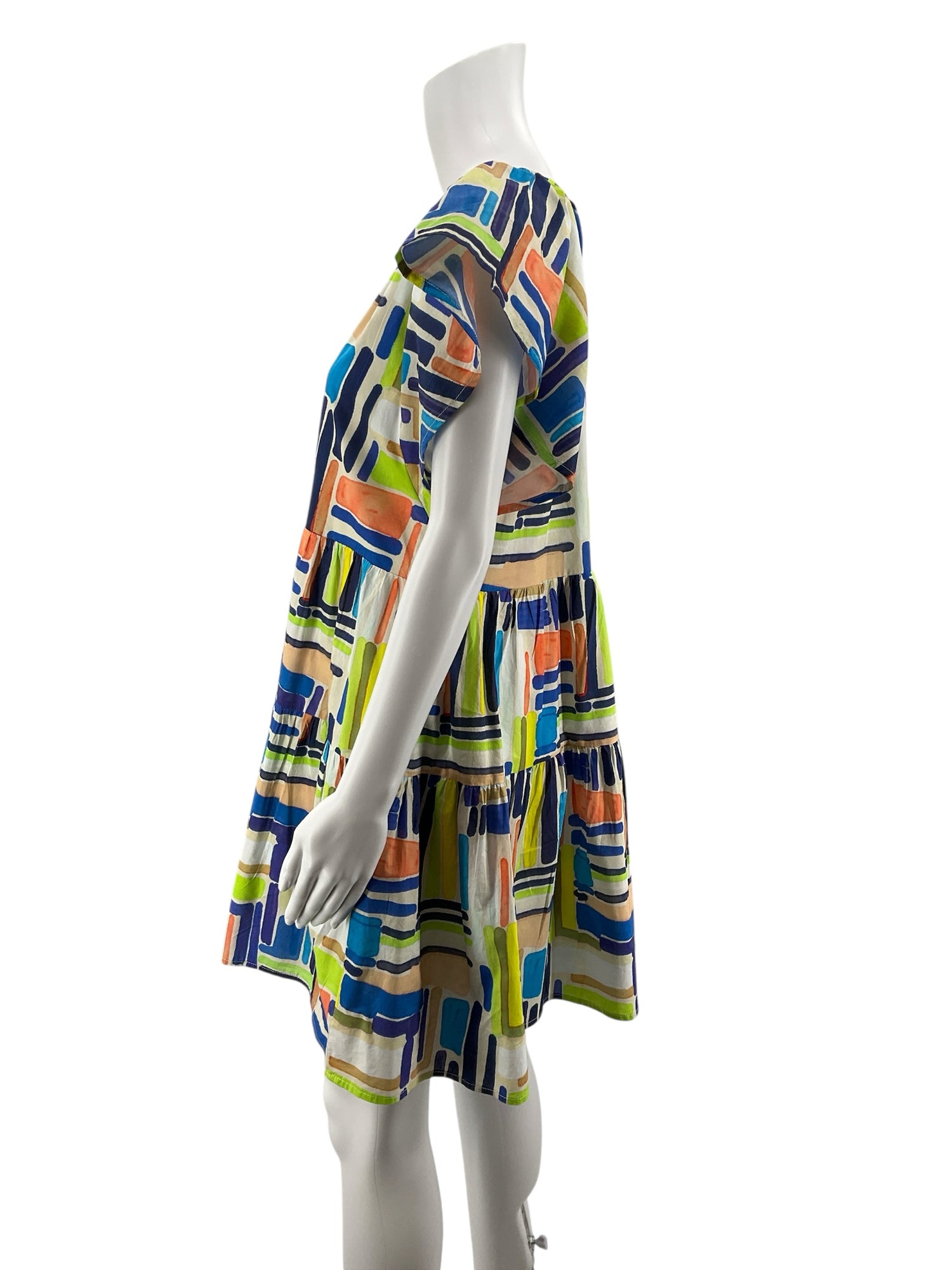 Entro Brushstroke Print Tiered Cotton Babydoll Mini Dress Size Medium