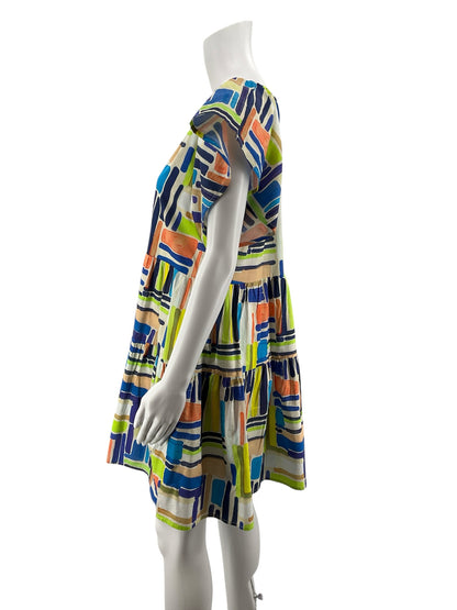 Entro Brushstroke Print Tiered Cotton Babydoll Mini Dress Size Medium