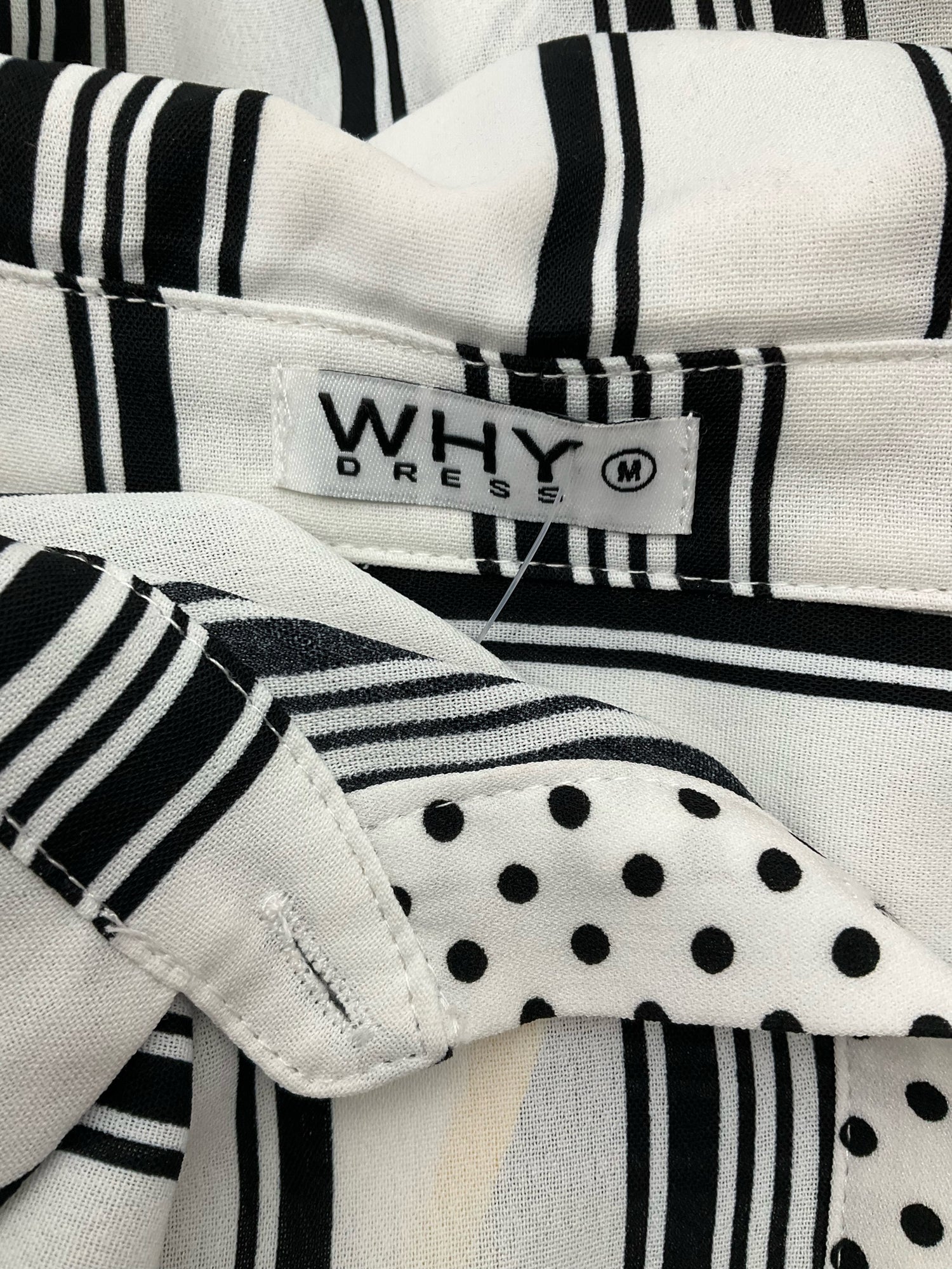 Why Dress White/Black/Pink Floral Mixed Print Floral &amp; Stripe Button-Down Shirt Dress Size Medium - Size M
