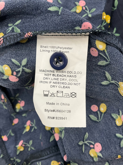Suzanne Betro Navy Cherry Print Tiered Babydoll Dress Size Medium
