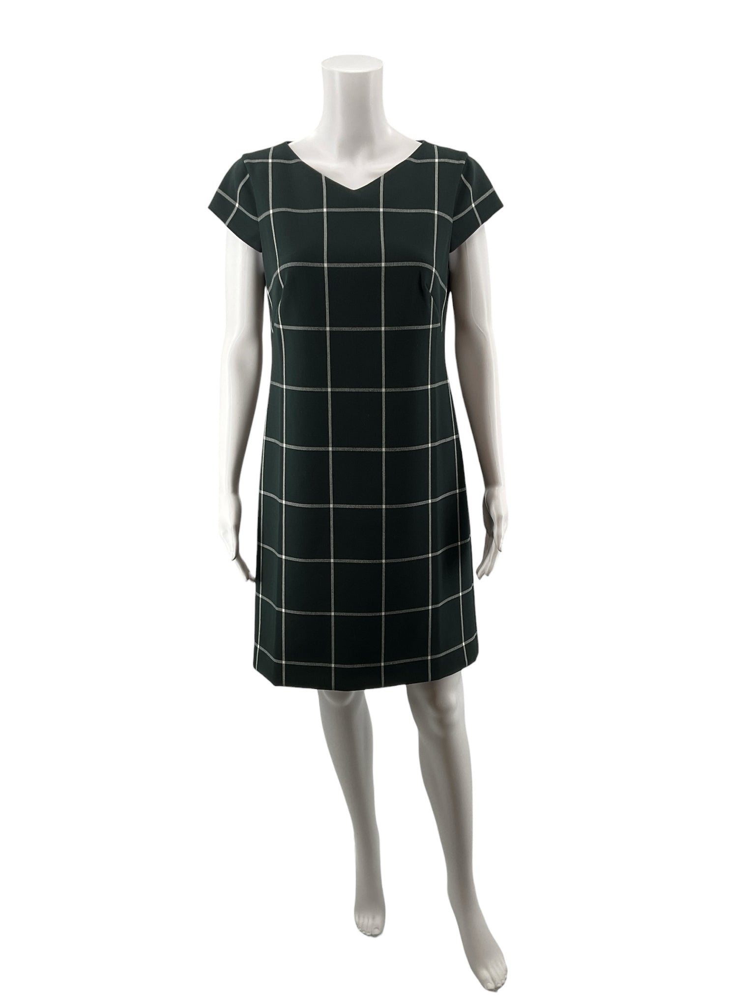 Ann Taylor Green/White Plaid Pre-Owned Ladies Dress - Size 4