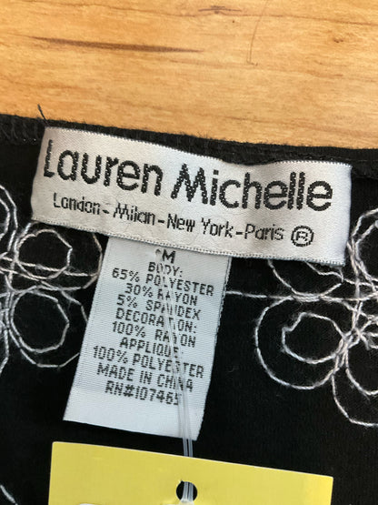 Lauren Michelle Black &amp; White Floral Applique Sleeveless Top Size Medium