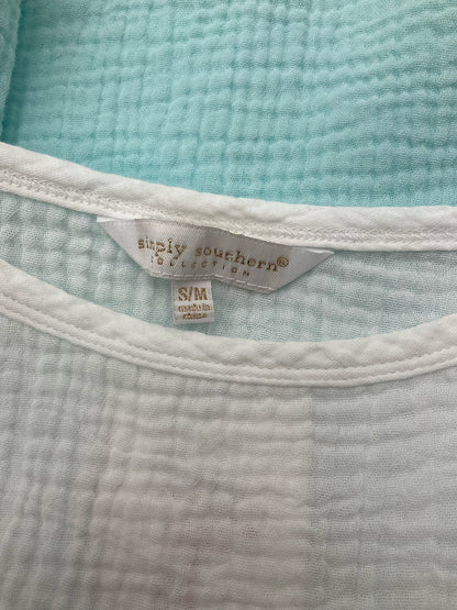 simply southern white/aqua/yellow Mini Coastal Stripe Gauze Tunic Dress White Aqua Yellow Size S/M - Size S/M