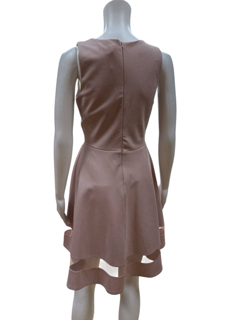 Lulus Social Circle Mauve Pink Skater Dress with Mesh Detail Size Medium