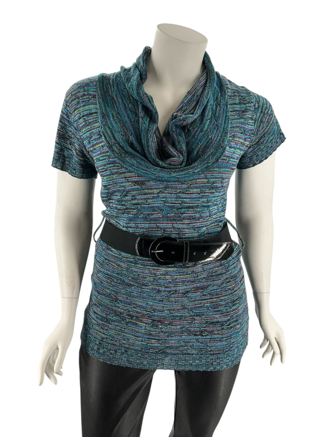 Questions Teal/Multi Heathered Pre-Owned Ladies Casual Top - Size 1X - Margaret’s Fine Consignment