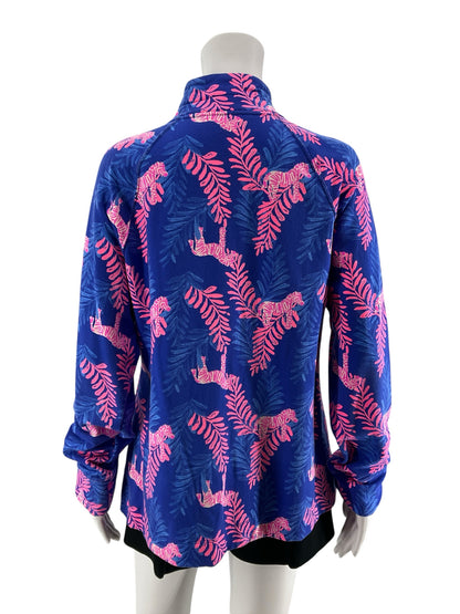 Lilly Pulitzer Skipper Popover Blue Skies Pink Zebra Half Zip Top Size Large