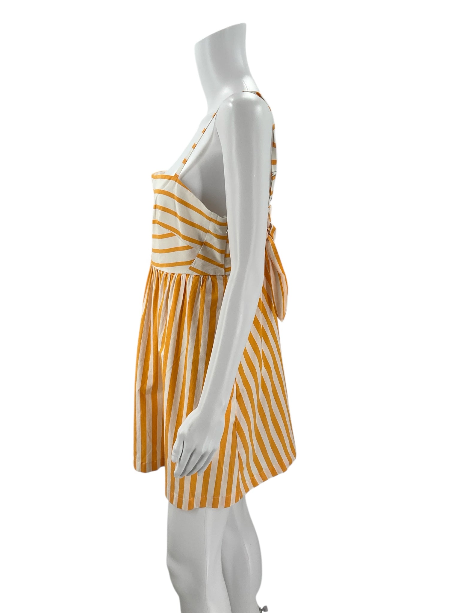 Side profile of J Crew White/Orange Stripe Dress Size 12 showing vertical stripe pattern and lightweight summer fabric.