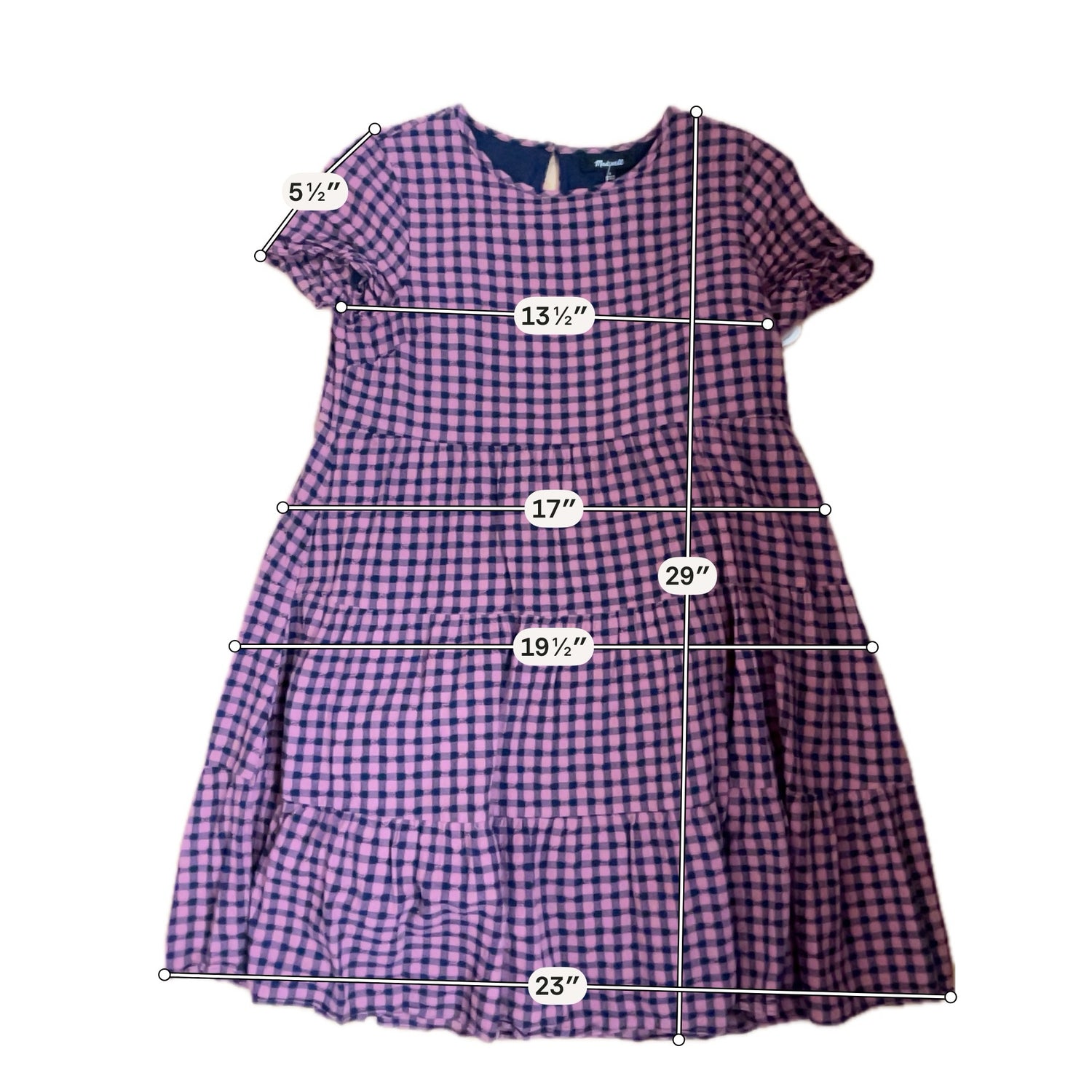 Madewell pink/navy Mini Lightspun Gingham Check Tiered Mini Dress Pink Navy Blue Size Small - Size S