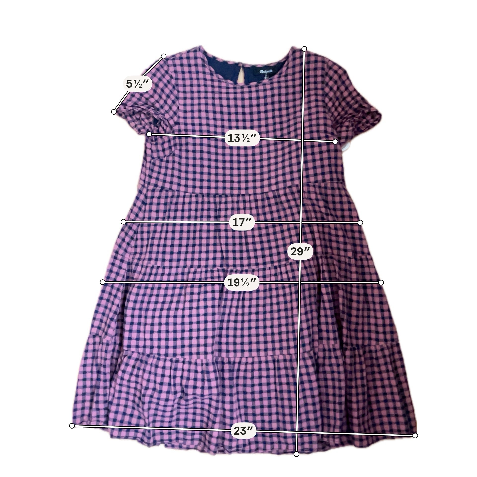 Madewell pink/navy Mini Lightspun Gingham Check Tiered Mini Dress Pink Navy Blue Size Small - Size S