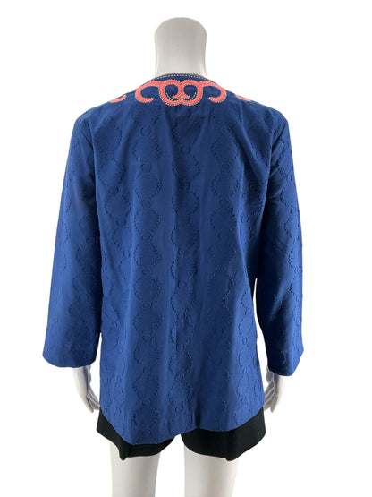 Lilly Pulitzer Dusk Top Navy Blue Pink Embroidered Cotton Tunic Small
