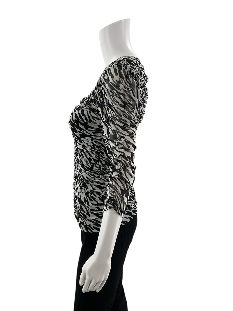 White House Black Market White/Black Print Pre-Owned Ladies Top - Size XS