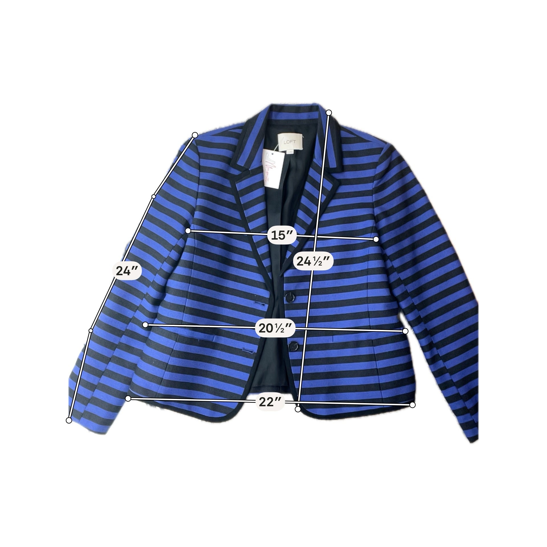 Ann Taylor LOFT Striped Knit Blazer Blue Black Cotton Blend Size 12