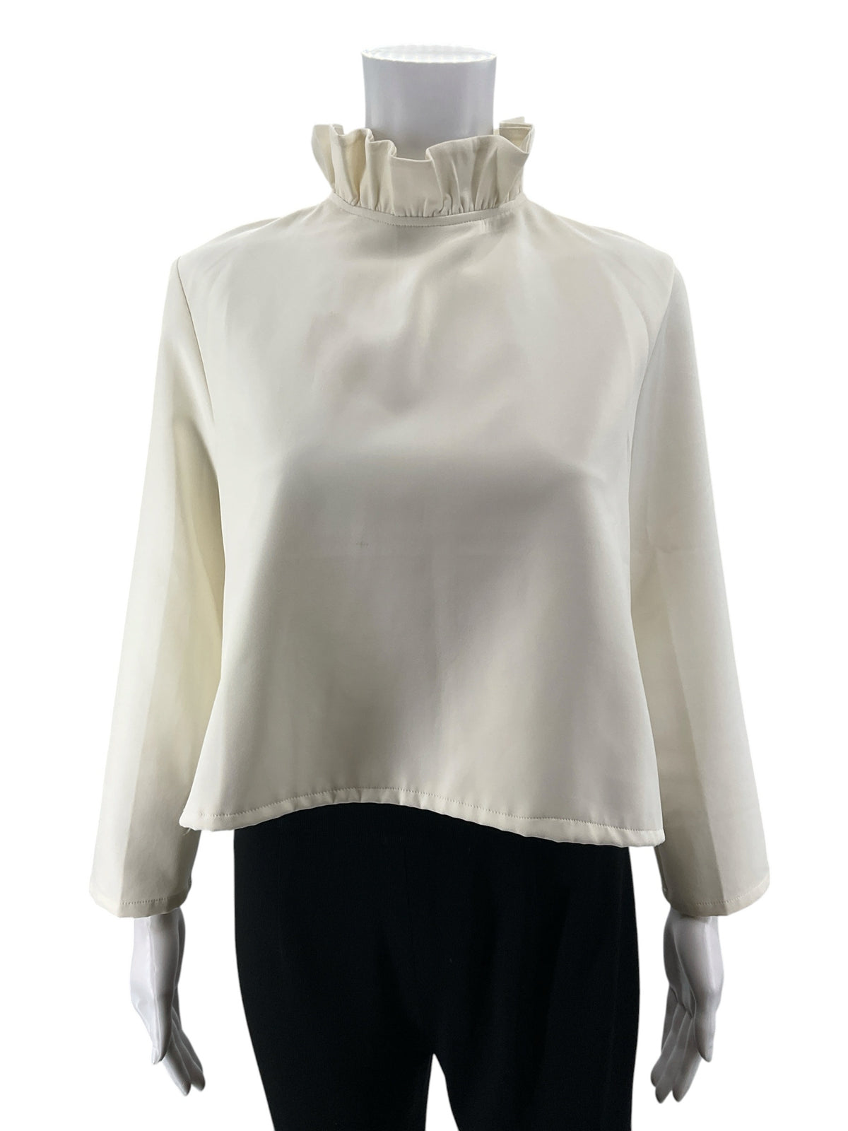 Tuckernuck Cream High Ruffle Neck Bow Back Blouse - Size Large - ONLINE ONLY