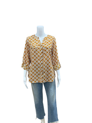 Notations Mustard/White Print Top Size Medium