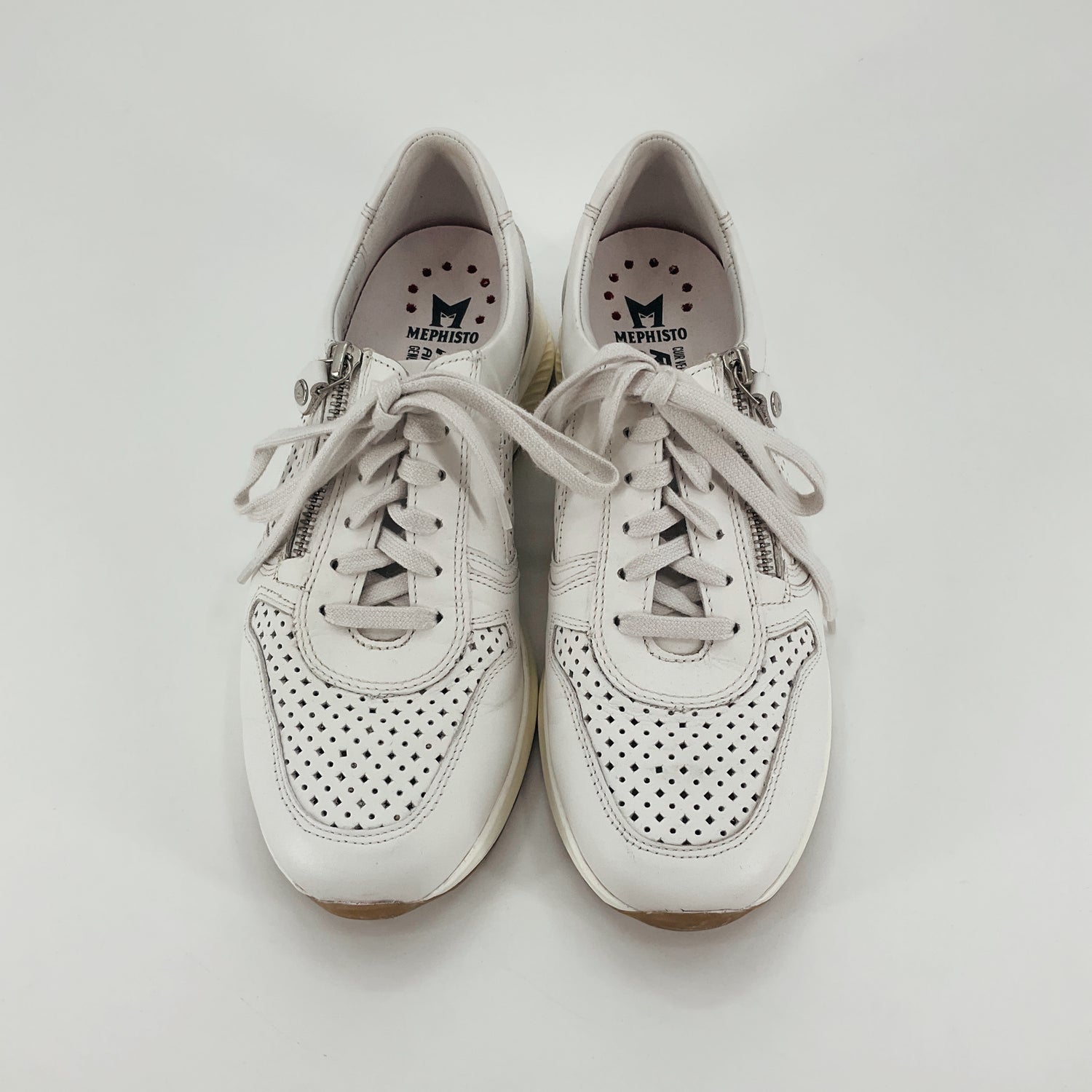 Mephisto Yael White Perforated Leather Side Zip Comfort Sneakers | Womens 8.5