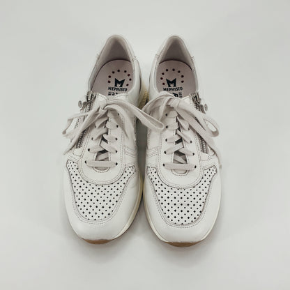 Mephisto Yael White Perforated Leather Side Zip Comfort Sneakers | Womens 8.5