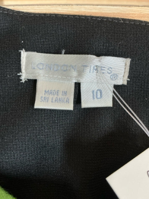 Brand and size label of London Times dress, marked size 10 and made in Sri Lanka, confirming authenticity and sizing.