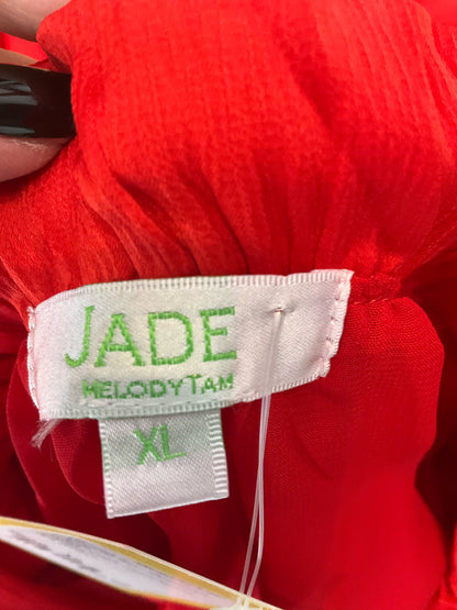 Jade Melody Tam Red Crinkle Crepe Bishop Sleeve Blouse | Size XL - ONLINE ONLY