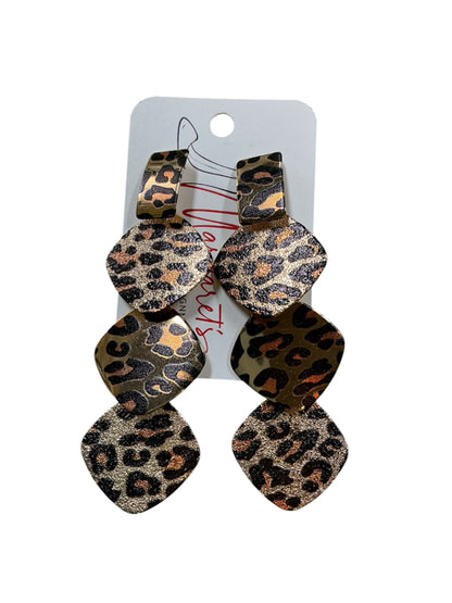 Leopard Print Geometric Statement Drop Earrings