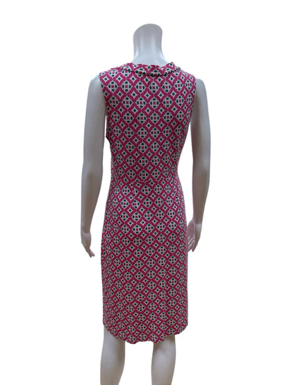 Boden pink/white Fit and Flare Eliza V-Neck Fit &amp; Flare Dress Pink White Geometric Print Size 6 - Size 6