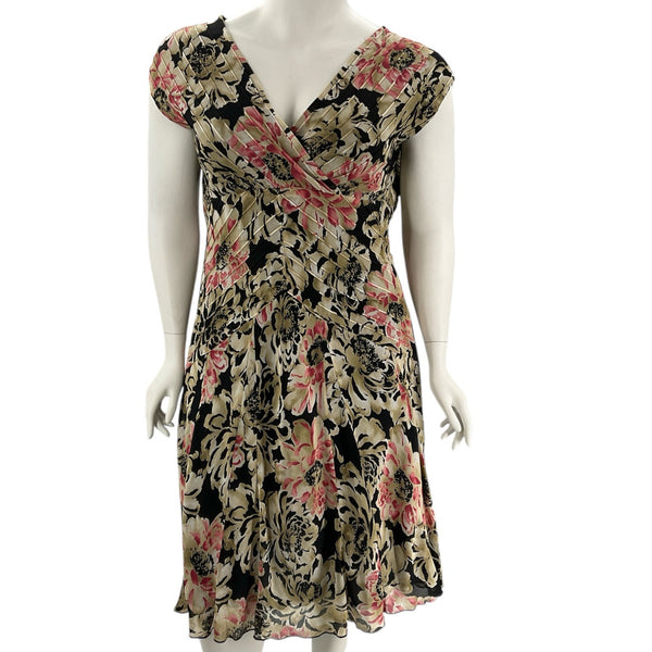 Jones New York Black/Gold/Pink Floral Pre-Owned Ladies Dress - Size 18W - Margaret’s Fine Consignment