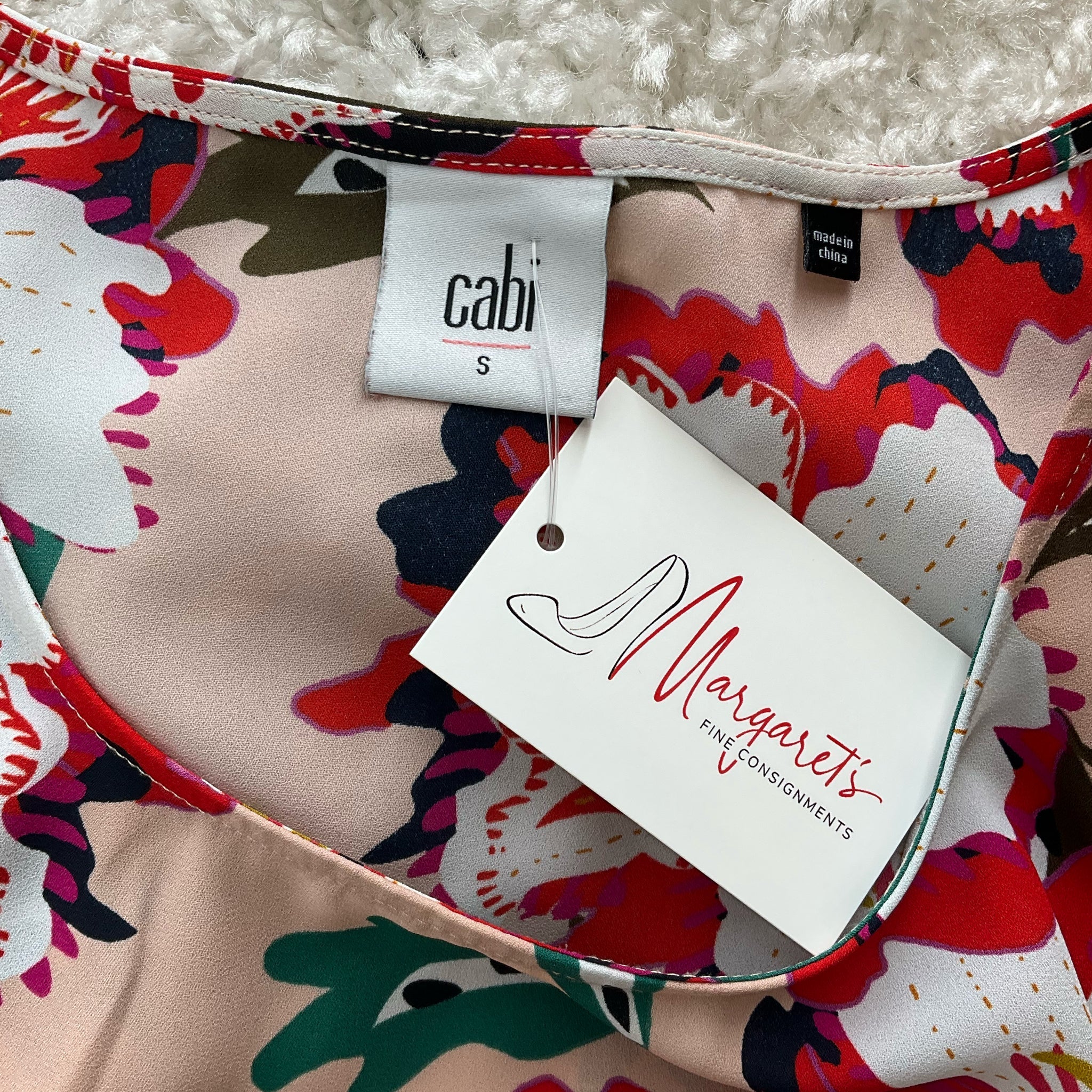 Cabi Pink/Red/Green/Orange Floral Ladies Top - Size Small - Margaret’s Fine Consignment