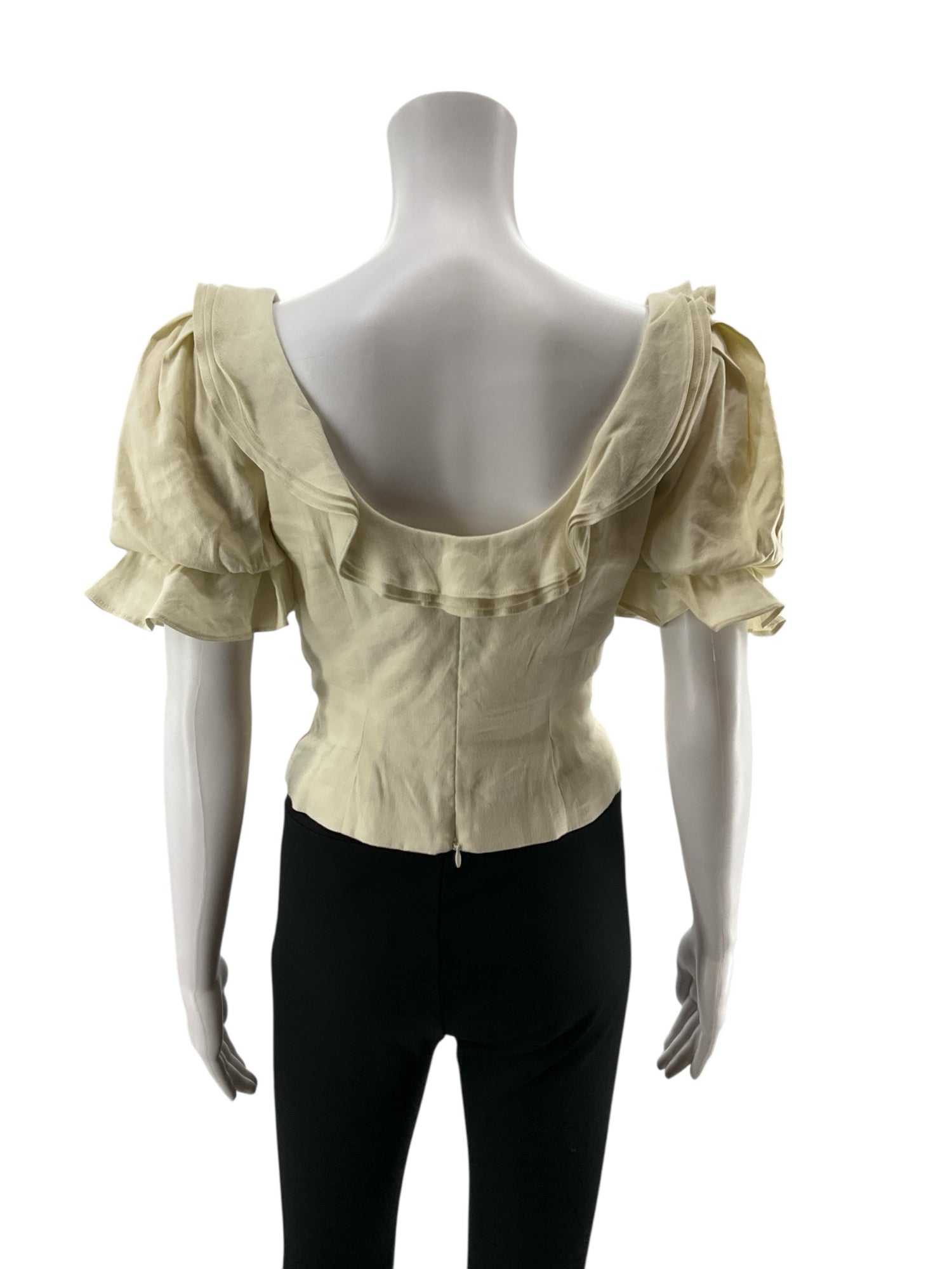 Antonio Melani ecru Peplum Karter Ruffle Puff Sleeve Linen Blend Peplum Blouse Ecru Size 2 - Size 2