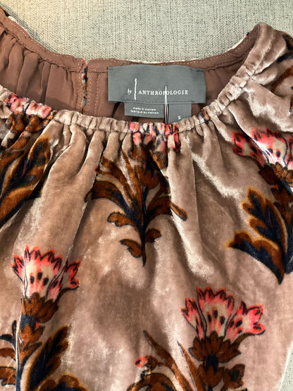 Anthropologie Floral Velvet Blouson Tank Top Brown Pink Size Small