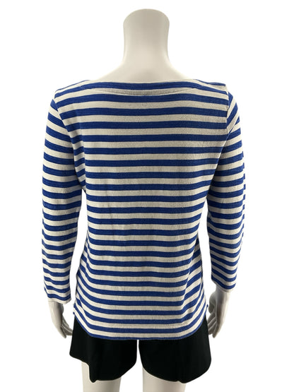 LOFT Lemon Embroidered Blue &amp;amp; White Striped Boatneck Top | Size XS- Downstairs
