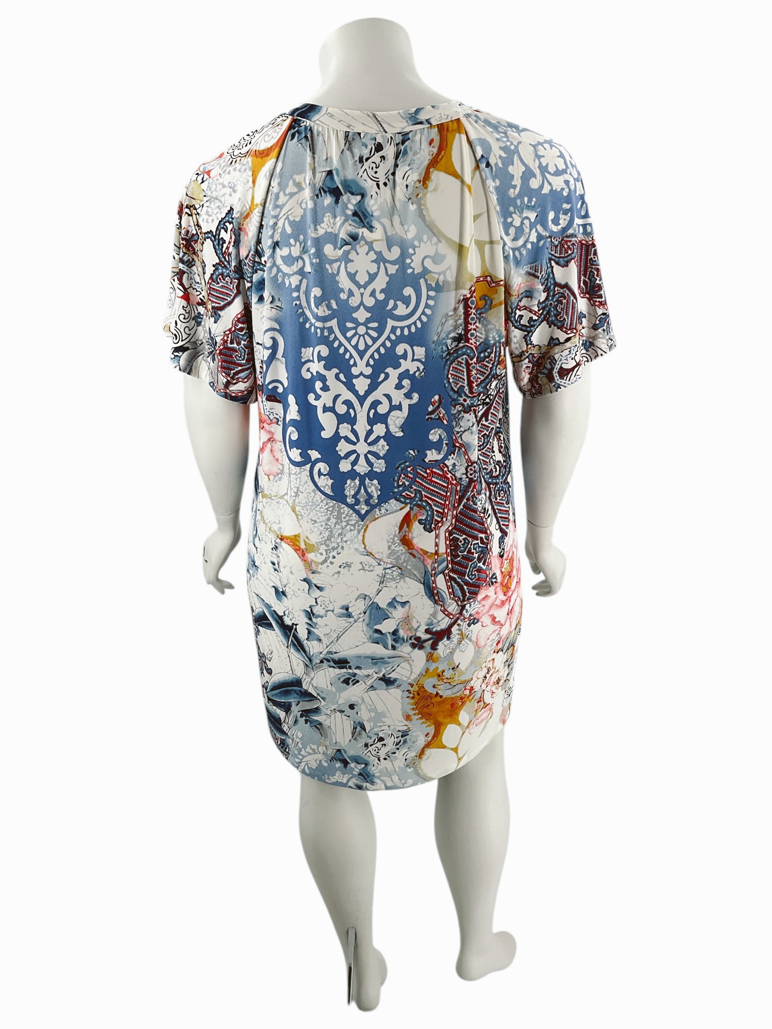 Chico's White/Blue/Orange Floral Dress Size 16 - rear view