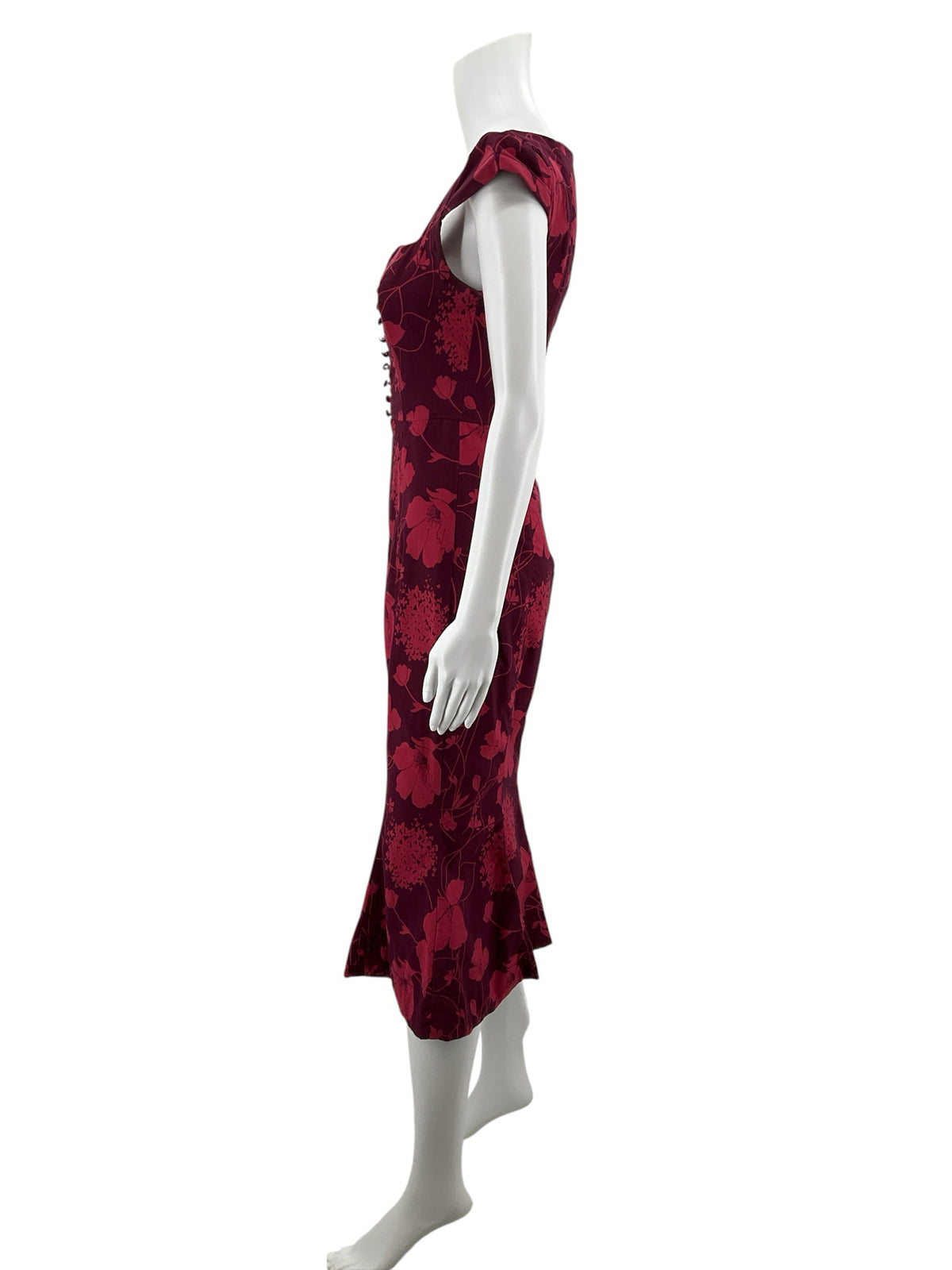 Anthropologie Burgundy Floral Sweetheart Button-Front Midi Dress Size XS