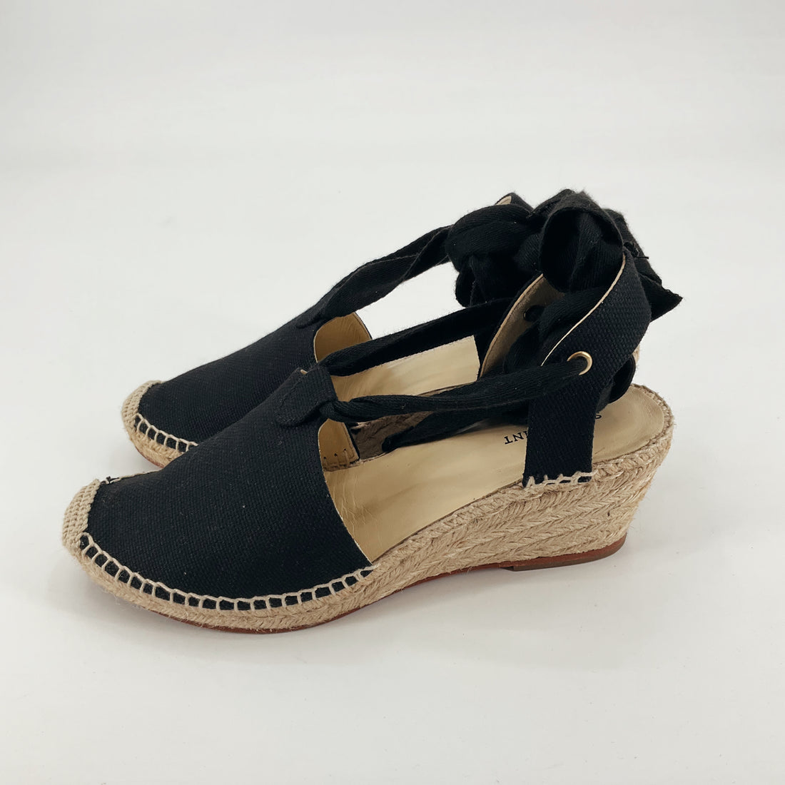 Sarah Flint Mirjana 85 Ankle Wrap Espadrille Wedge Black Canvas Size 8.5 / 9