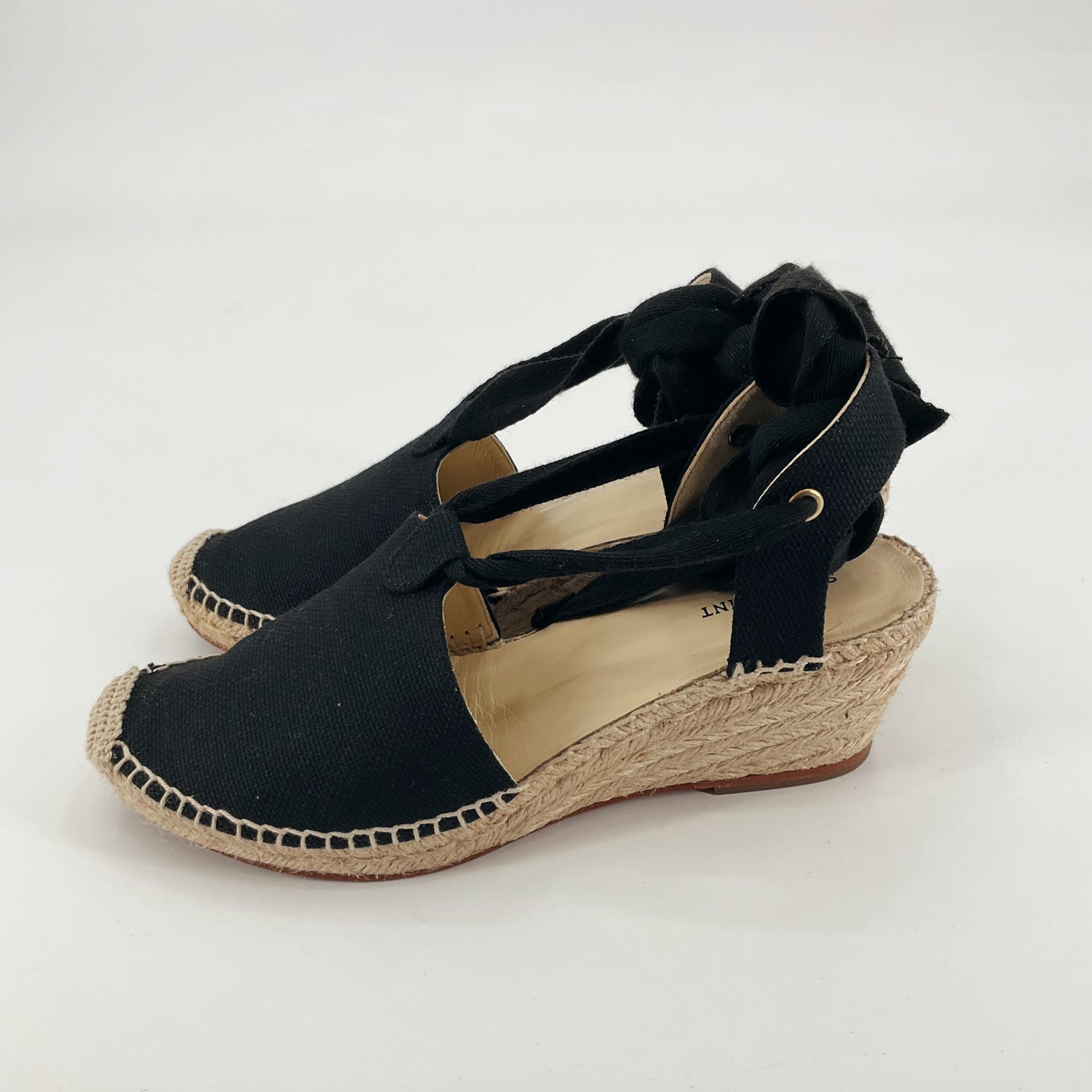 Sarah Flint Mirjana 85 Ankle Wrap Espadrille Wedge Black Canvas Size 8.5 / 9